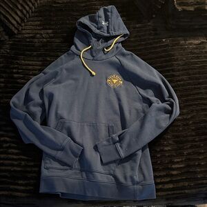 Under Armour Men's Navy Hoodie with Yellow Drawcords and Chest Logo